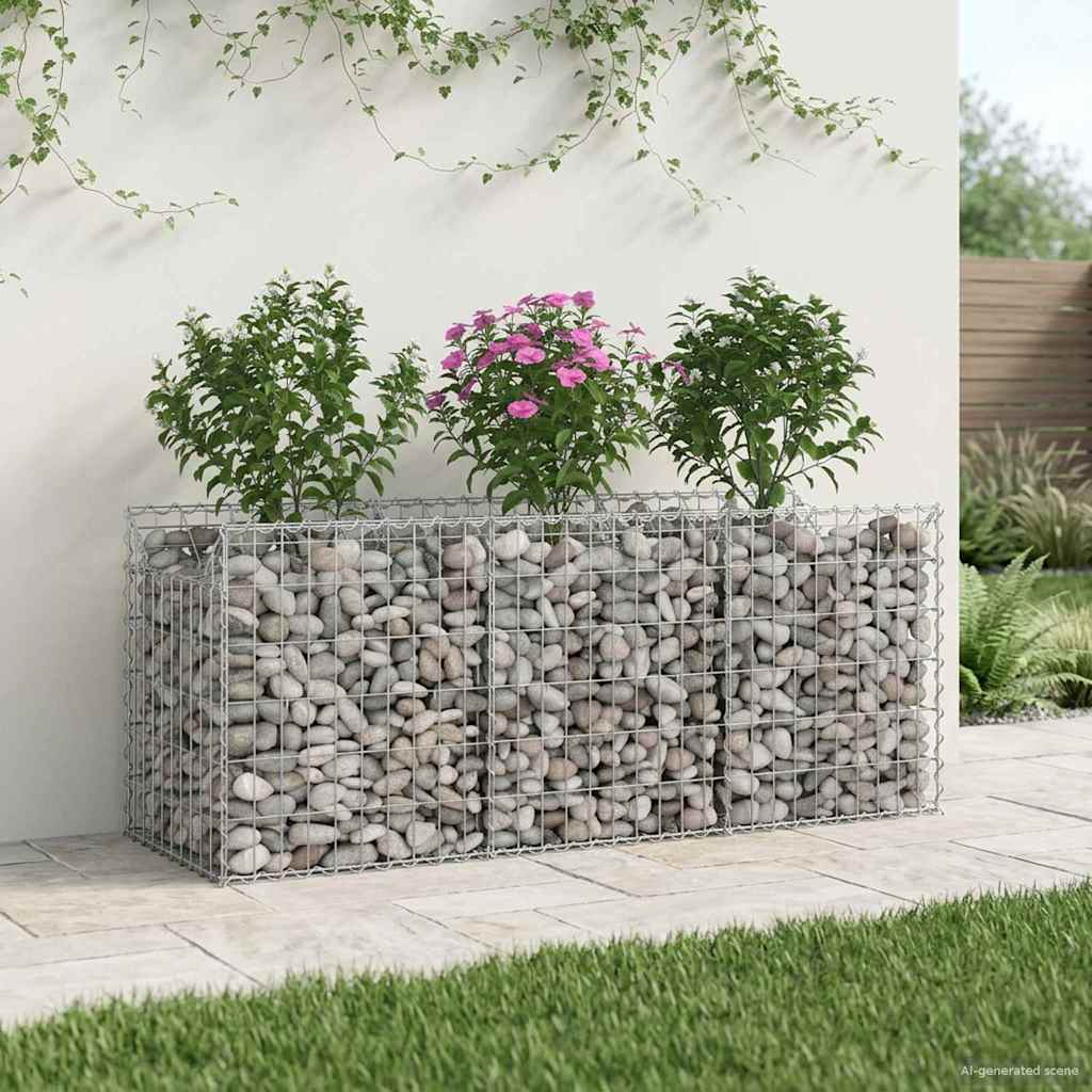 vidaXL Ανασηκωμένο κρεβάτι gabion Ασημί 150 x 50 x 60 εκ