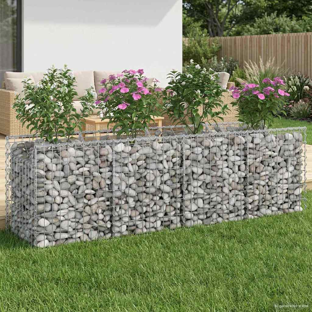 vidaXL Ανασηκωμένο κρεβάτι gabion Ασημί 200 x 50 x 60 cm