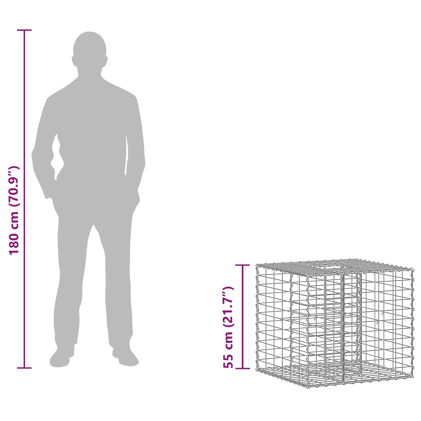 vidaXL Ανασηκωμένο κρεβάτι gabion Ασημί 60 x 60 x 55 εκ