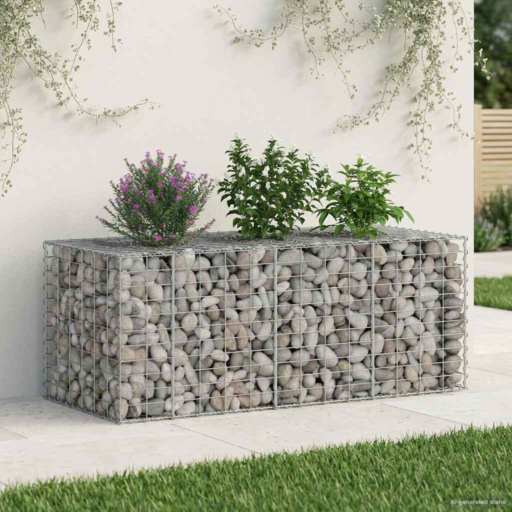 vidaXL Ανασηκωμένο κρεβάτι gabion Ασημί 140 x 60 x 55 εκ