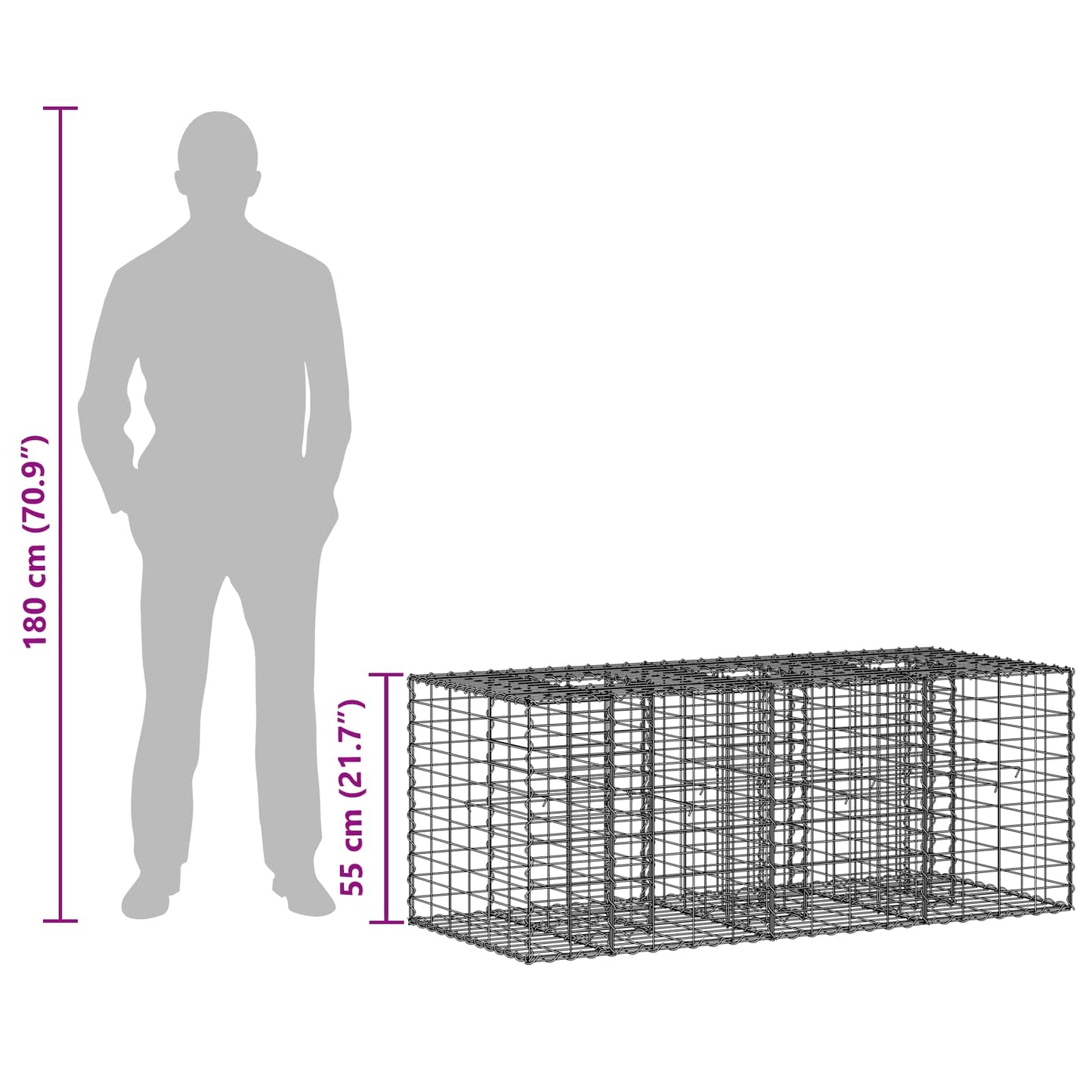 vidaXL Ανασηκωμένο κρεβάτι gabion Ασημί 140 x 60 x 55 εκ
