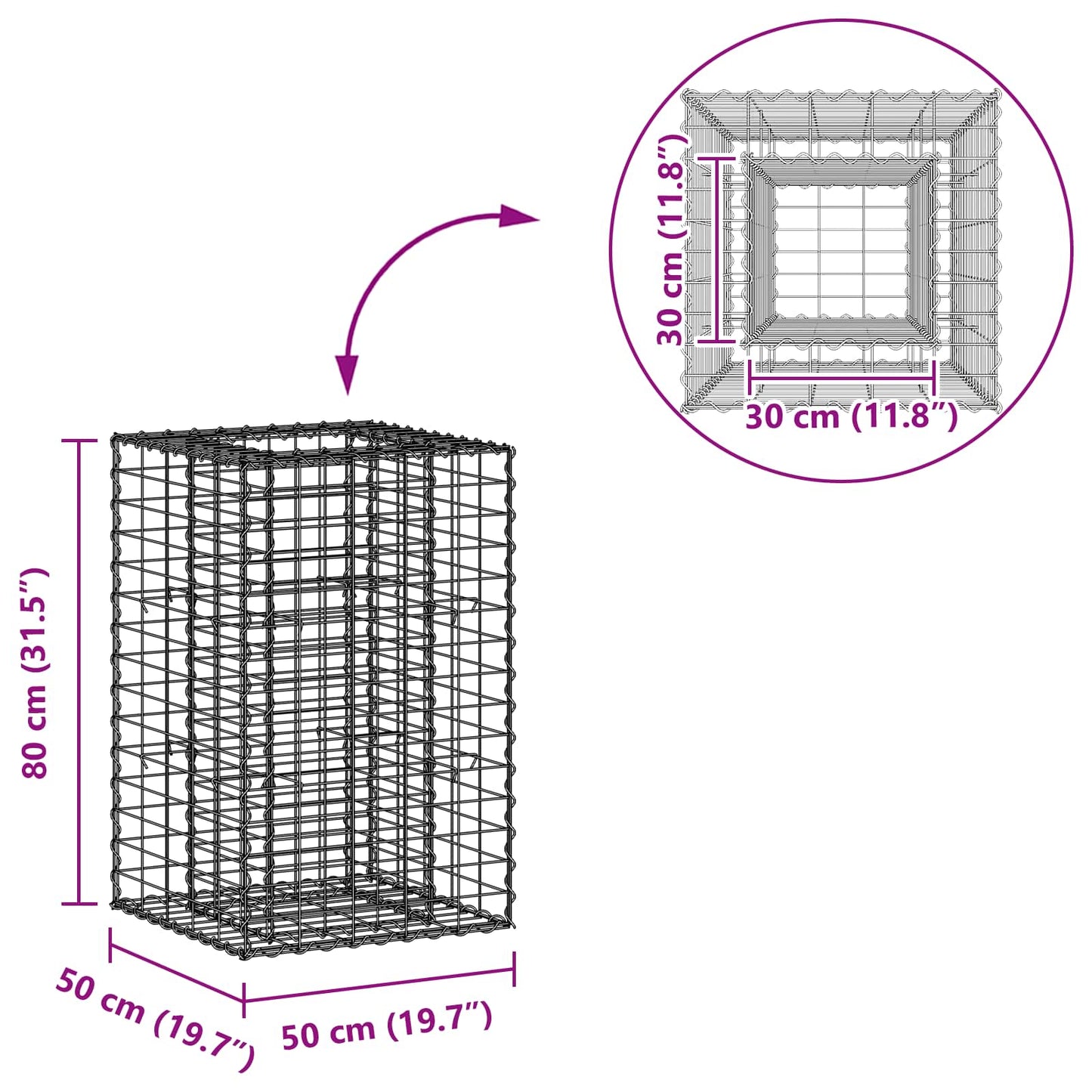 vidaXL Ανασηκωμένο κρεβάτι gabion Ασημί 50 x 50 x 80 cm
