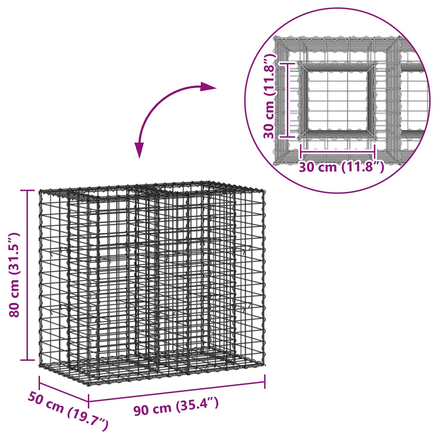 vidaXL Ανασηκωμένο κρεβάτι gabion Ασημί 90 x 50 x 80 εκ