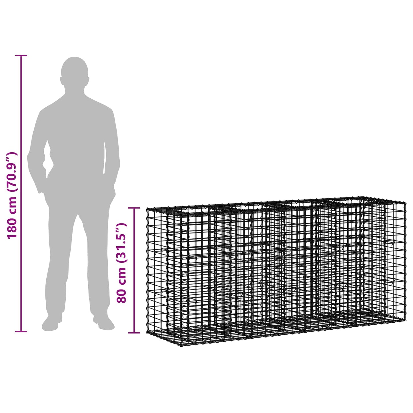 vidaXL Ανασηκωμένο κρεβάτι gabion Ασημί 170 x 50 x 80 εκ
