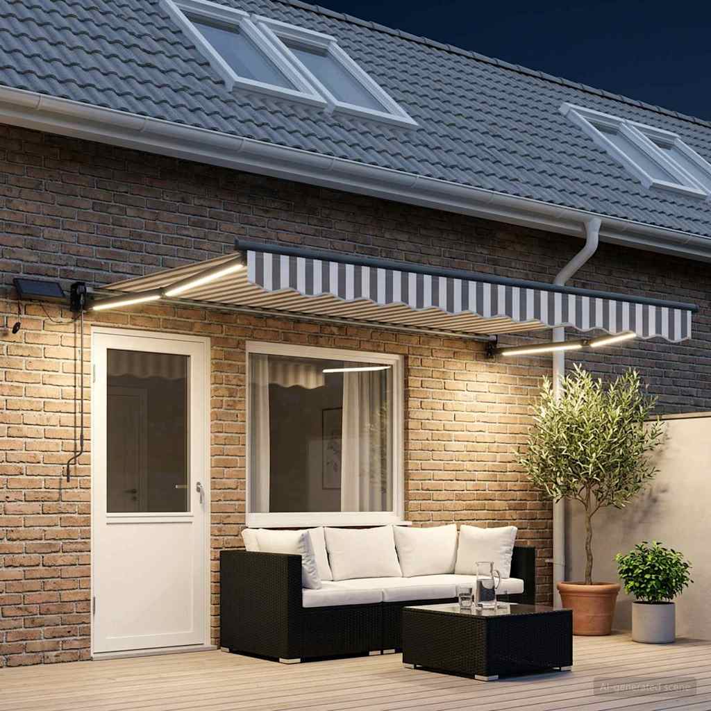vidaXL Χειροκίνητη αναδιπλούμενη τέντα με LED Ανοιχτό Γκρι και Λευκό