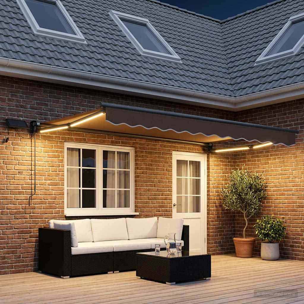 vidaXL Χειροκίνητη αναδιπλούμενη τέντα με LED Taupe