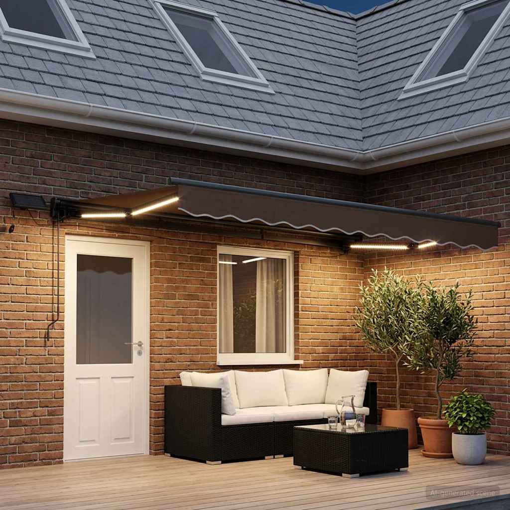 vidaXL Χειροκίνητο πλαίσιο τέντας με LED Taupe 4,5 x 3,5 μ