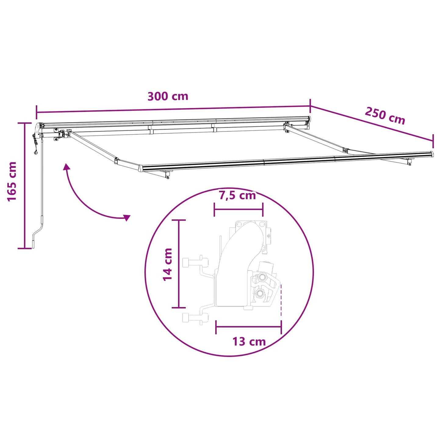 vidaXL Αναδιπλούμενη τέντα Άμμος 300 x 250 εκ Ύφασμα και αλουμίνιο