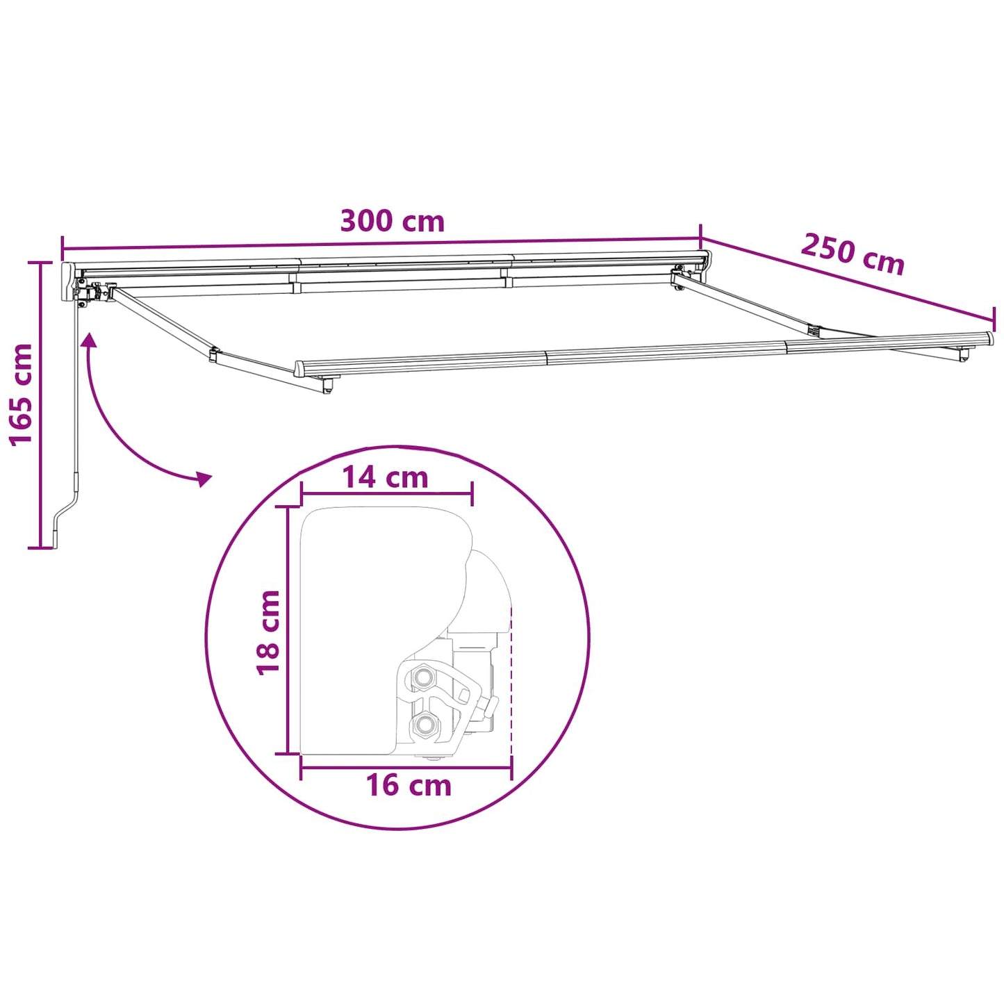 vidaXL Χειροκίνητο πλαίσιο τέντας με LED 3 x 2,5 μ