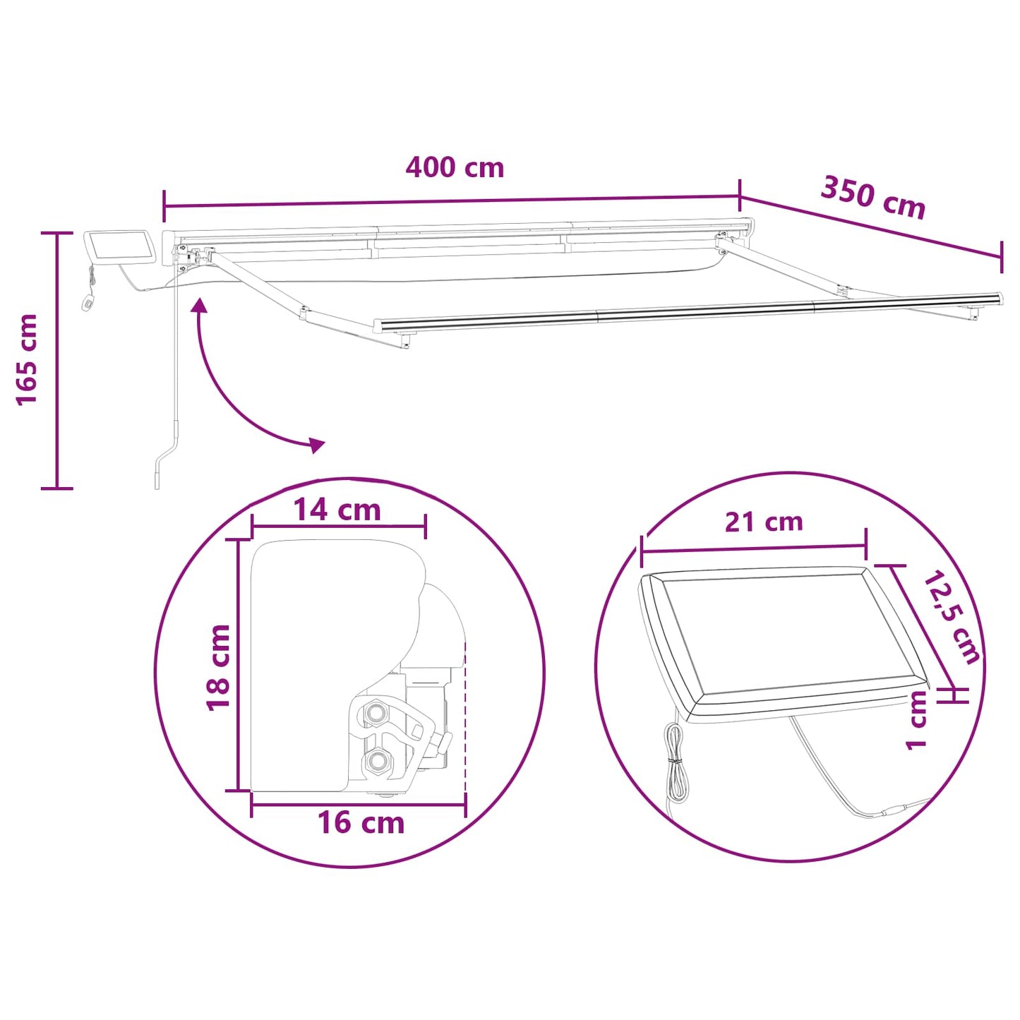 vidaXL Χειροκίνητο πλαίσιο τέντας με LED Taupe 4 x 3,5 μ