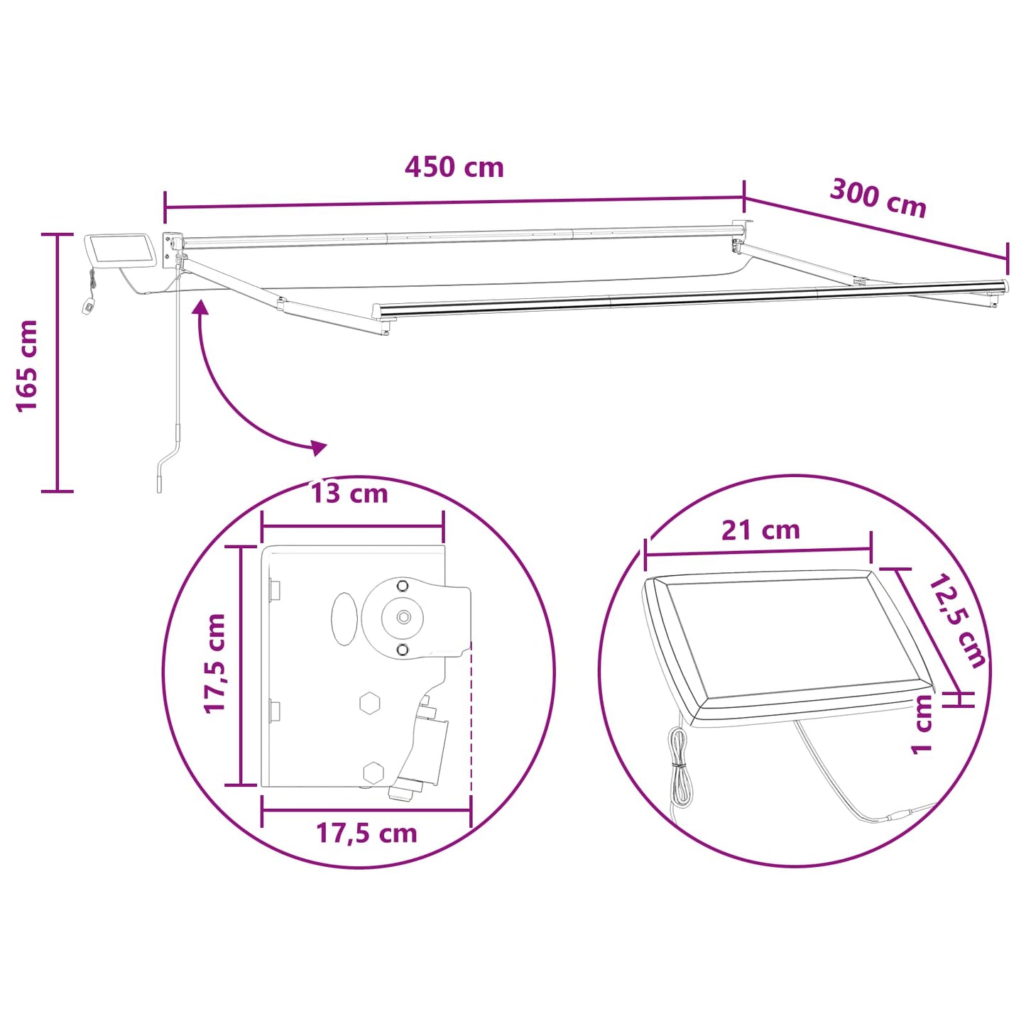 vidaXL Χειροκίνητη αναδιπλούμενη τέντα με LED Άμμος