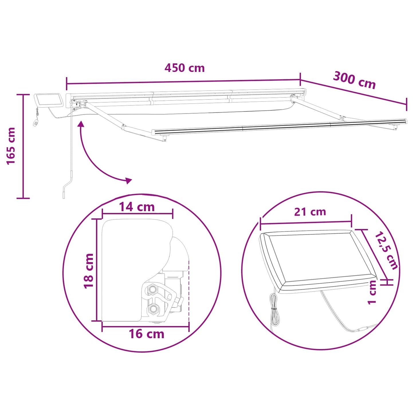 vidaXL Χειροκίνητο πλαίσιο τέντας με LED Taupe 4,5 x 3 μ