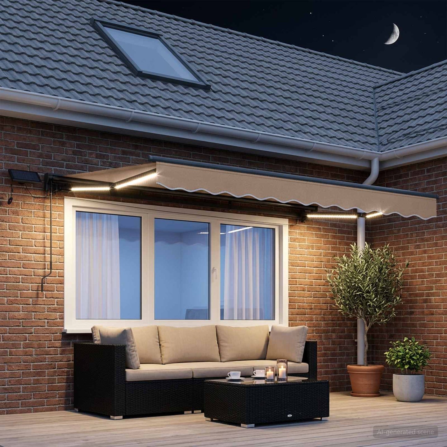 vidaXL Χειροκίνητο πλαίσιο τέντας με LED Taupe 4,5 x 3,5 μ