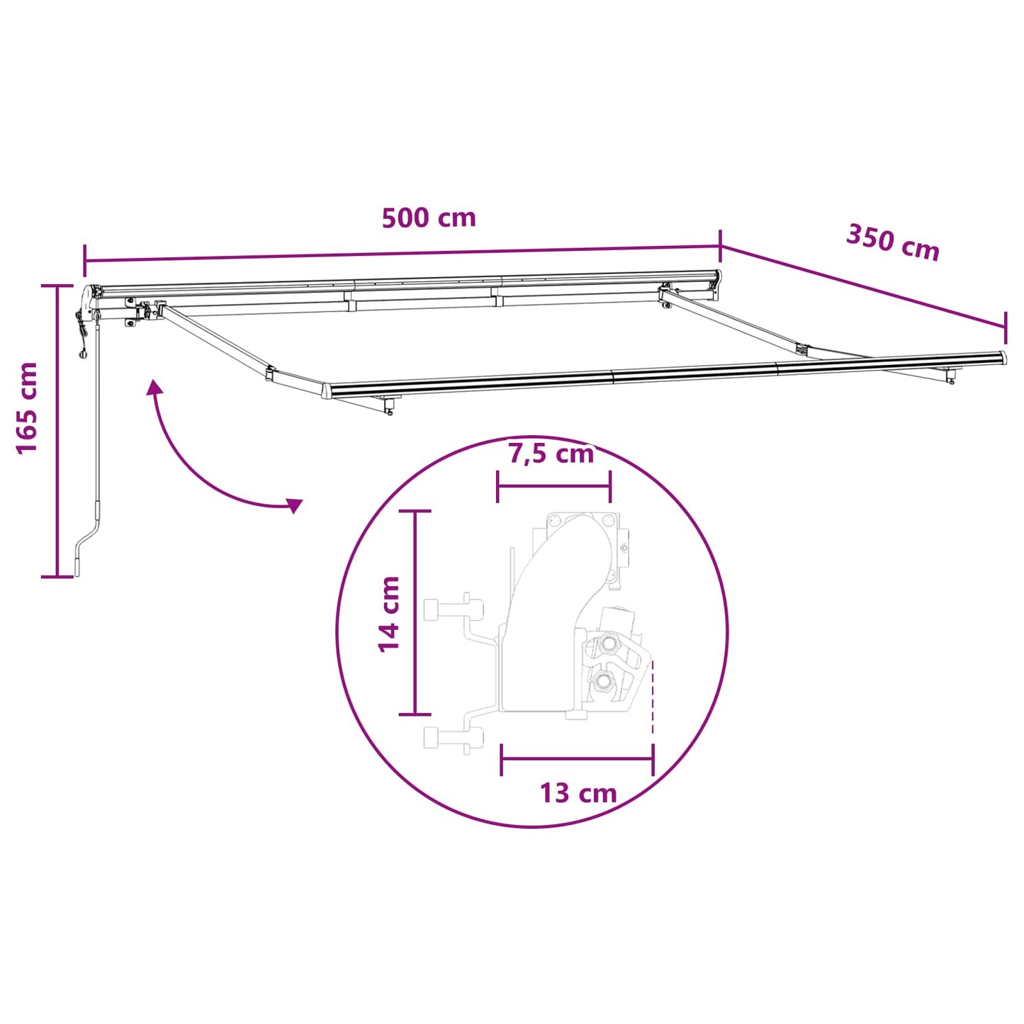 vidaXL Αναδιπλούμενη τέντα Taupe 500 x 350 εκ Ύφασμα και αλουμίνιο