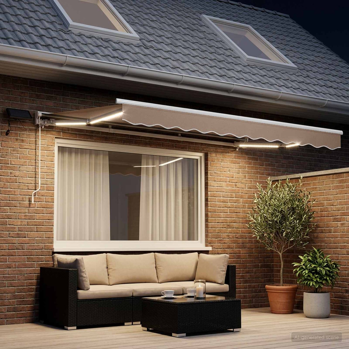 vidaXL Χειροκίνητο πλαίσιο τέντας με LED Taupe 5 x 3,5 μ