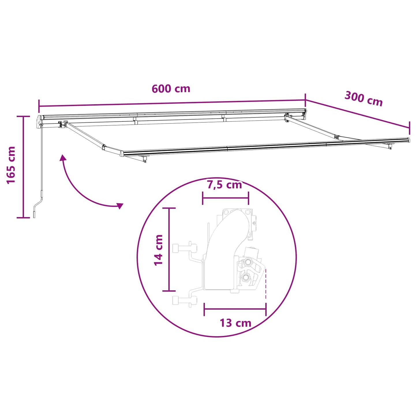 vidaXL Αναδιπλούμενη τέντα Άμμος 600 cm Πολυεστέρας και Αλουμίνιο