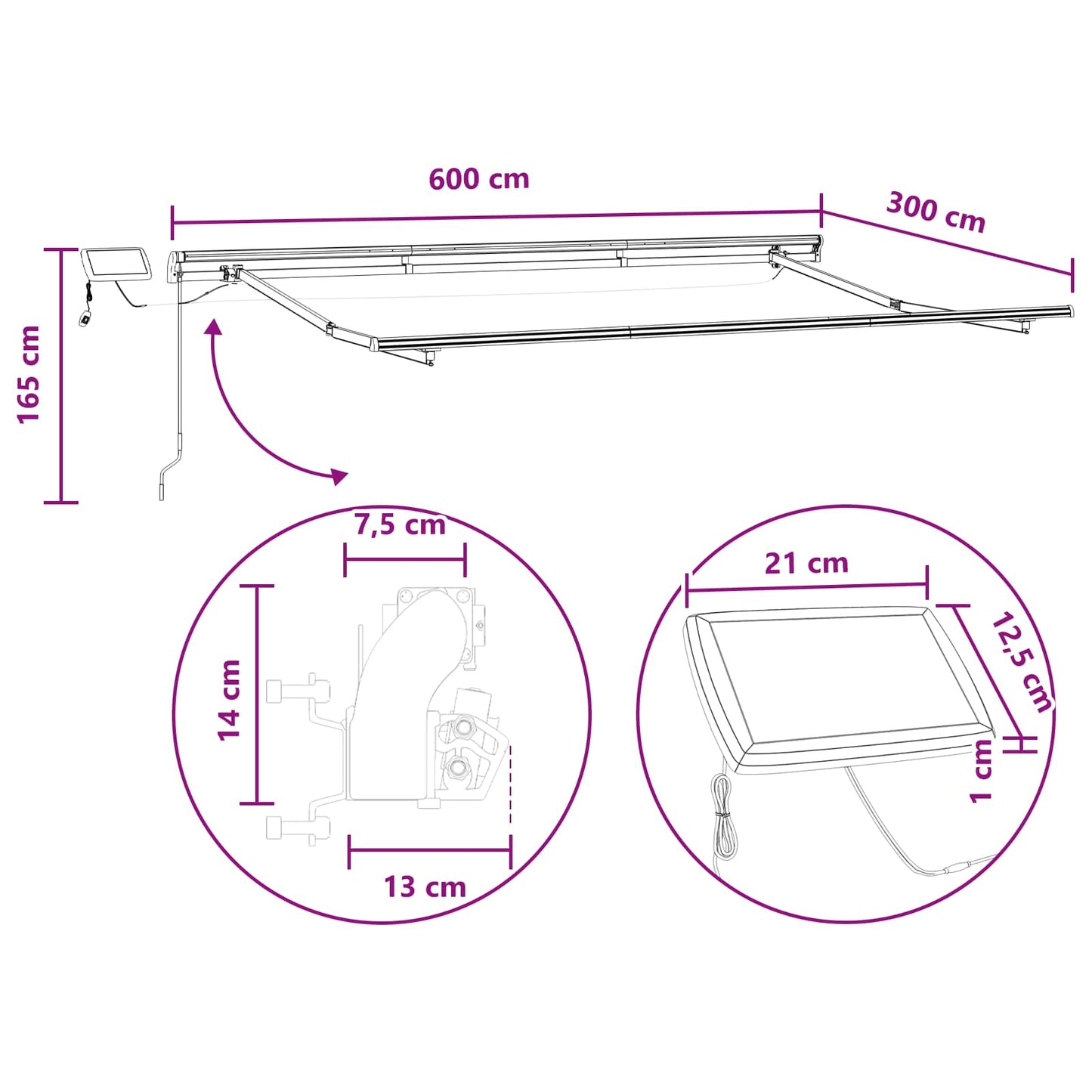 vidaXL Αναδιπλούμενη τέντα Άμμος 600 x 300 εκ Ύφασμα και αλουμίνιο