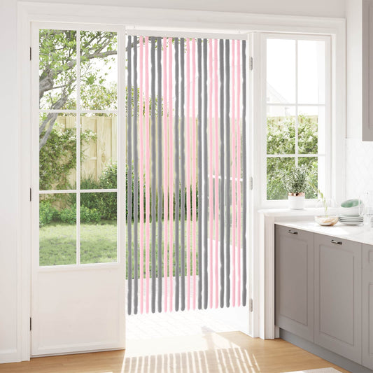 vidaXL Κουρτίνα εντόμων Chenille Ασημί Γκρι και Ροζ 90 x 200 cm