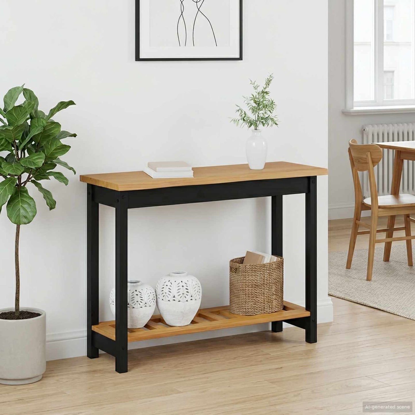 VidaXL Τραπέζι κονσόλας EKAI Μαύρο 112 x 35 x 76 εκ Μασίφ Ξύλο Πεύκου