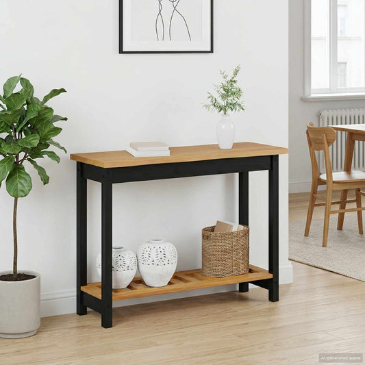 VidaXL Τραπέζι κονσόλας EKAI Μαύρο 112 x 35 x 76 εκ Μασίφ Ξύλο Πεύκου