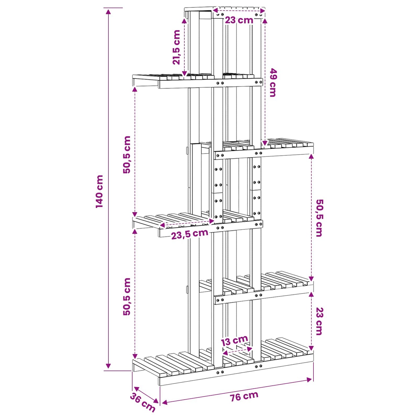 vidaXL Βάση φυτών Φυσικό 68 x 23,5 x 140 εκ. Στερεό Ξύλο Ακακίας