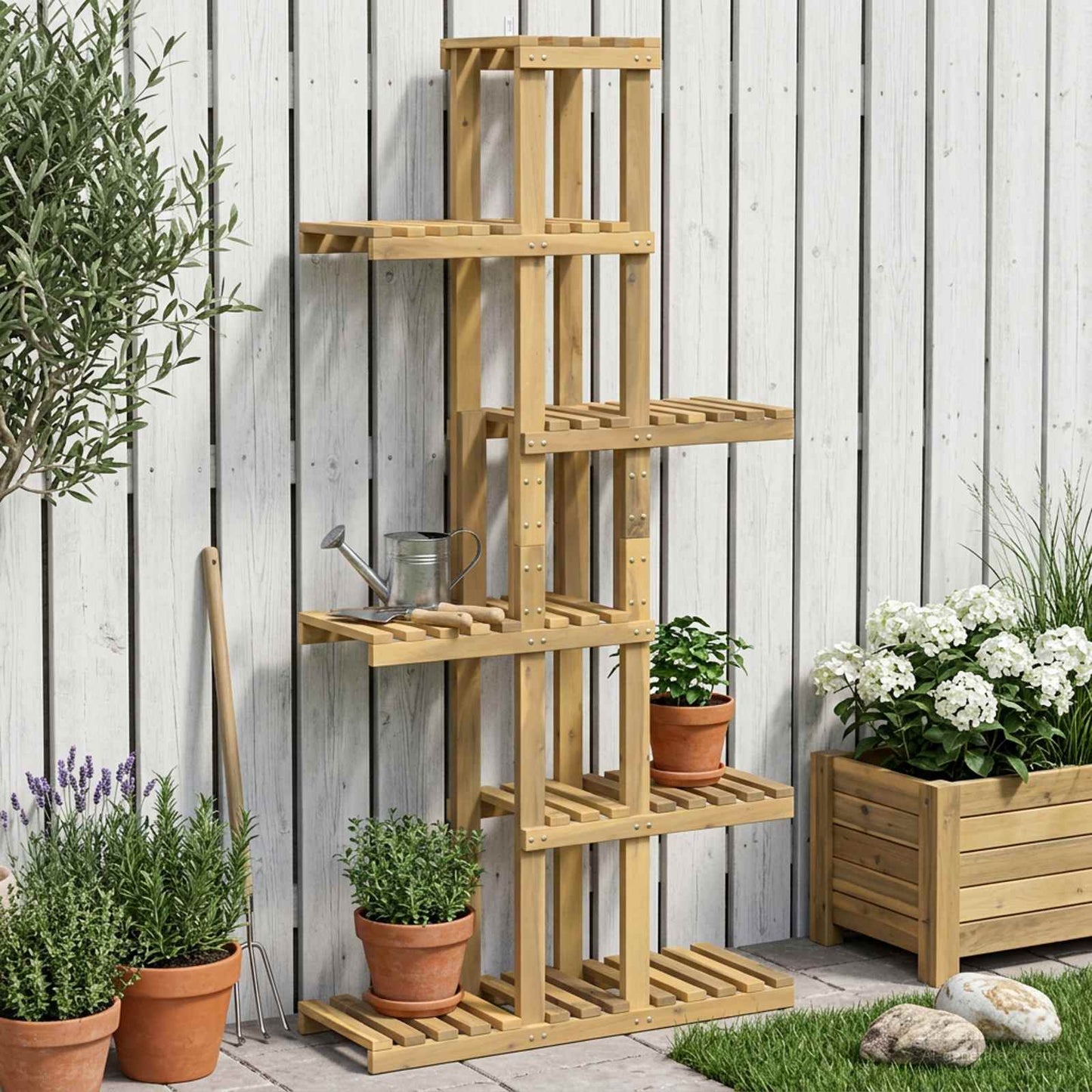 vidaXL Βάση φυτών Λευκό 68 x 23,5 x 140 εκ. Στερεό Ξύλο Ακακίας