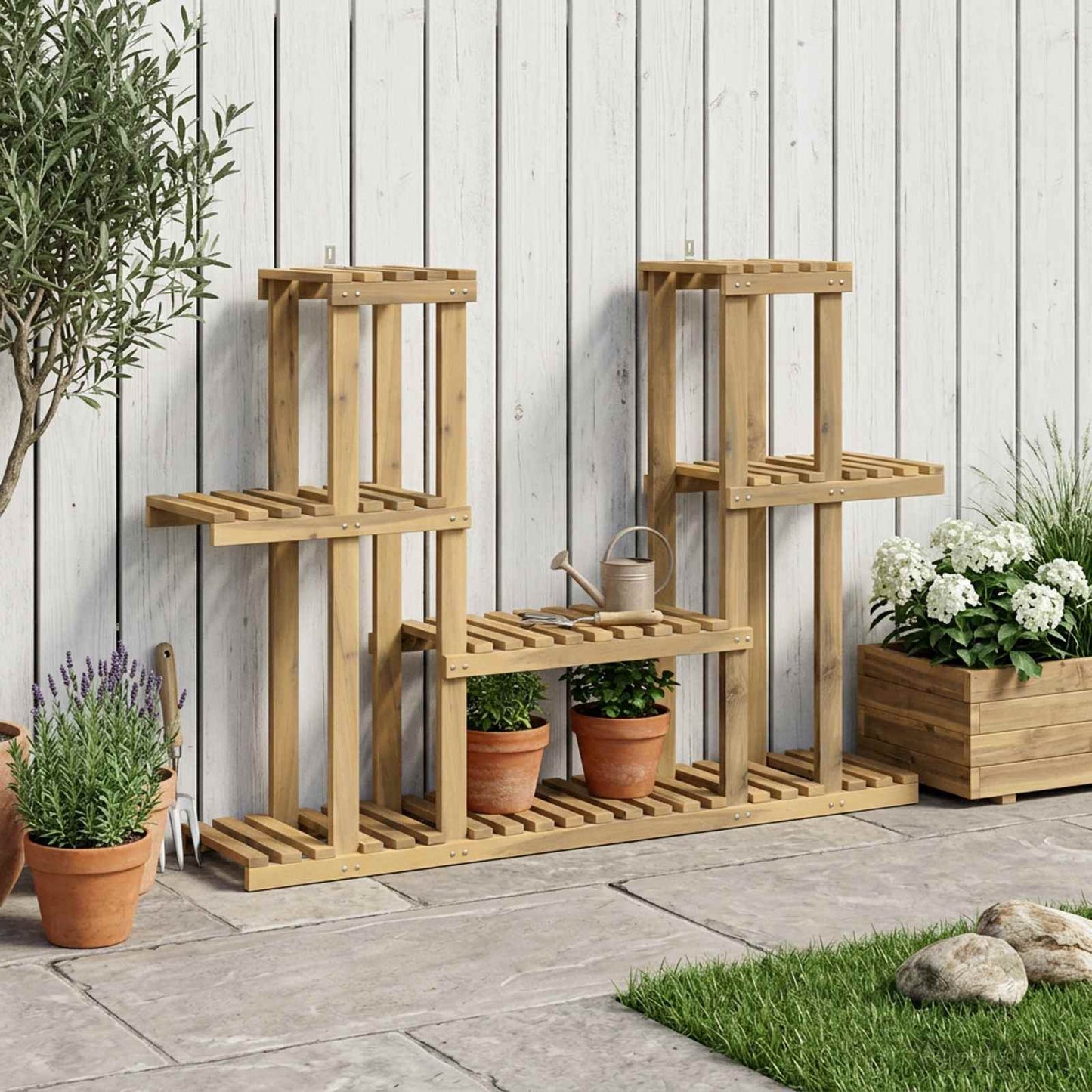 vidaXL Βάση φυτών Λευκό 123 x 25 x 78,5 εκ. Στερεό Ξύλο Ακακίας
