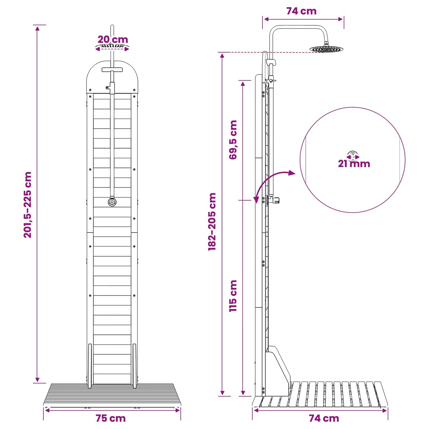 vidaXL Εξωτερικό ντους 225 cm Φυσικό