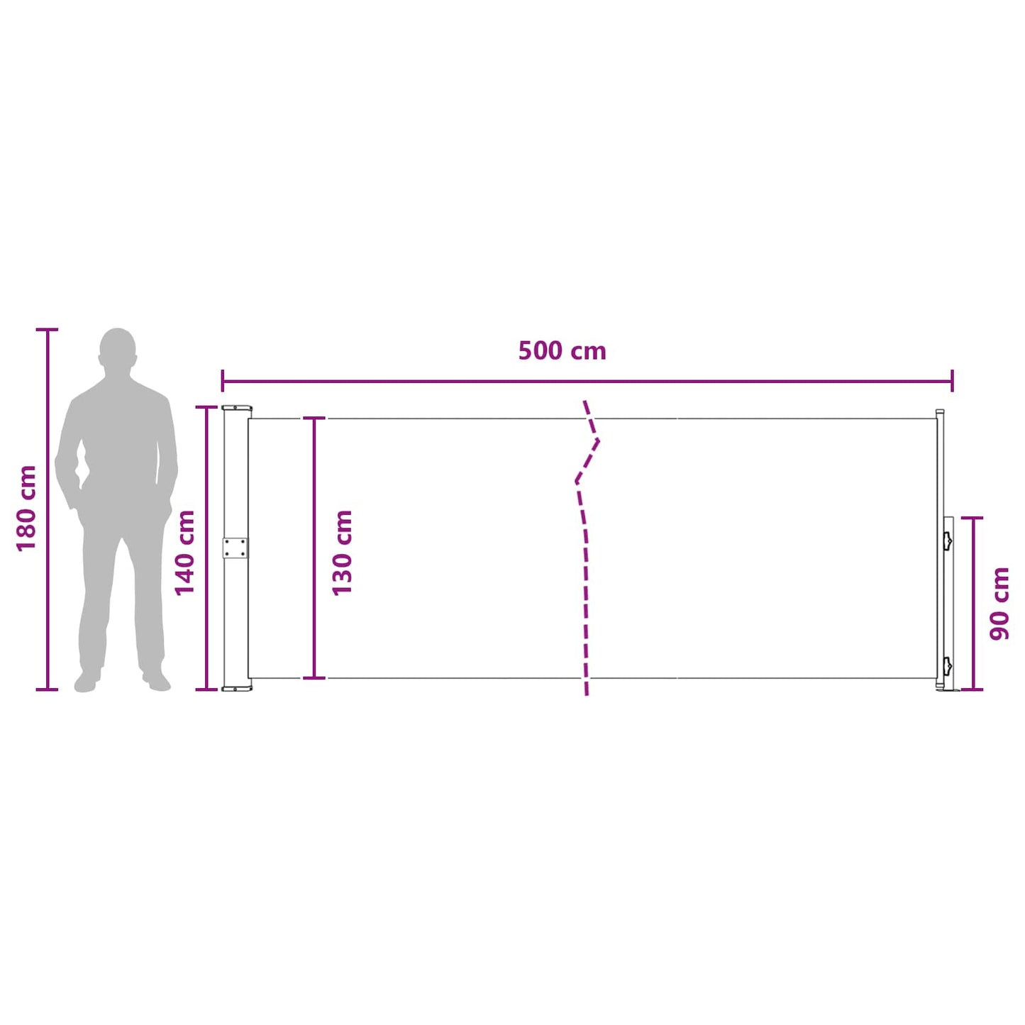 vidaXL Ανακλινόμενος Πλευρικός Απλώστρα 140 x 500 cm Πολυεστέρας