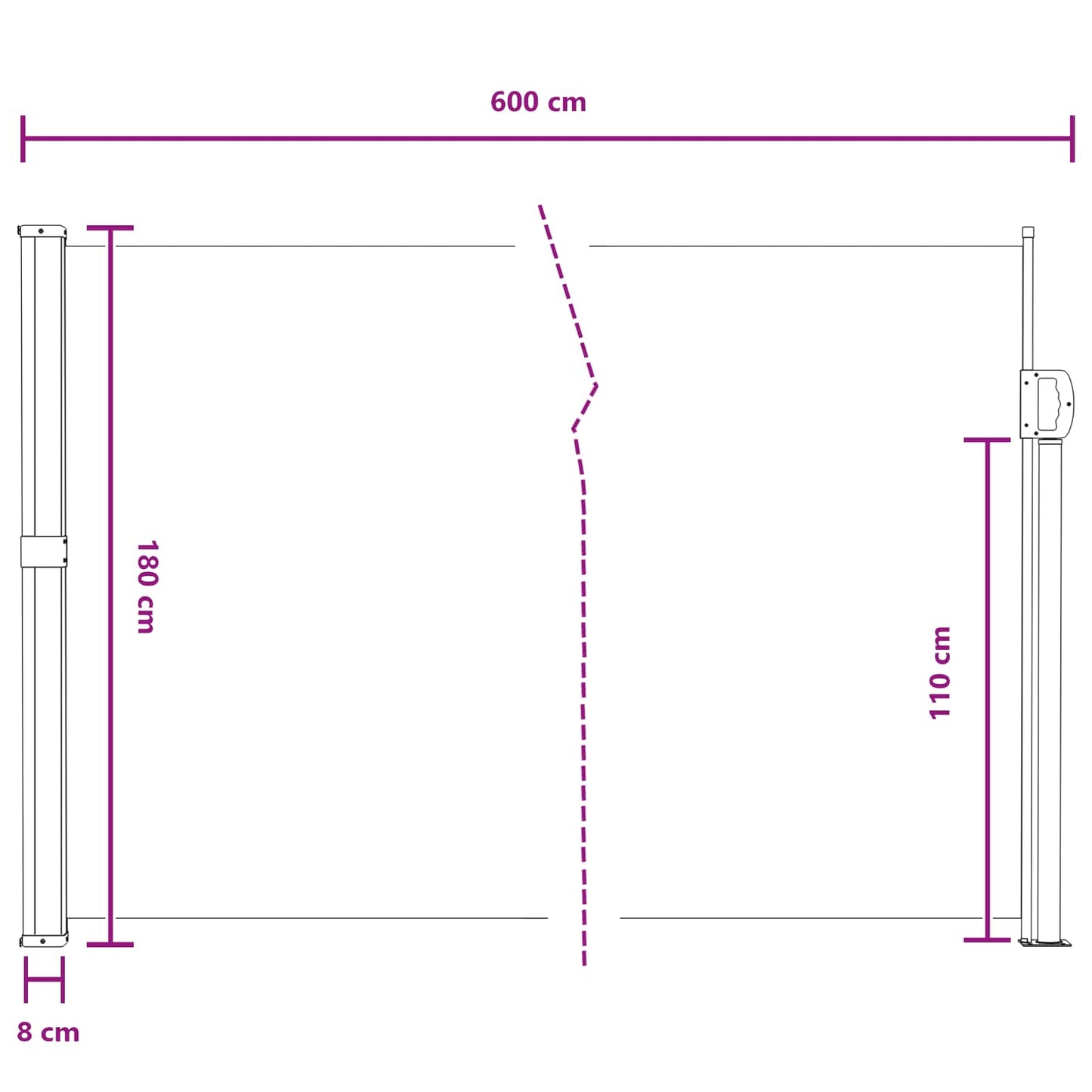 vidaXL Ανακλινόμενος Πλευρικός Απλώστρα 600 x 180 εκ Πολυεστέρας