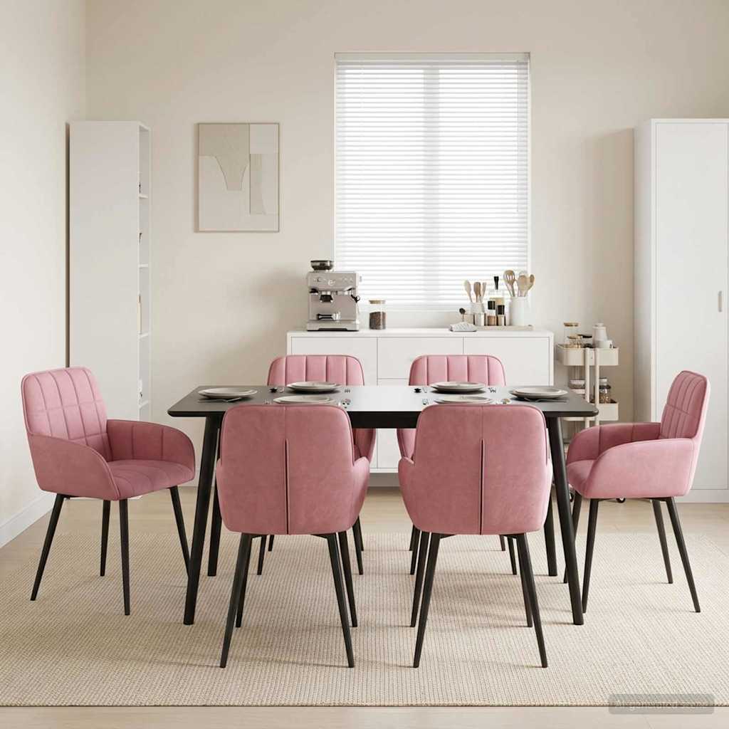vidaXL Καρέκλες φαγητού 6 pcs Βελούδο Ροζ 57 x 50 x 85 εκ.