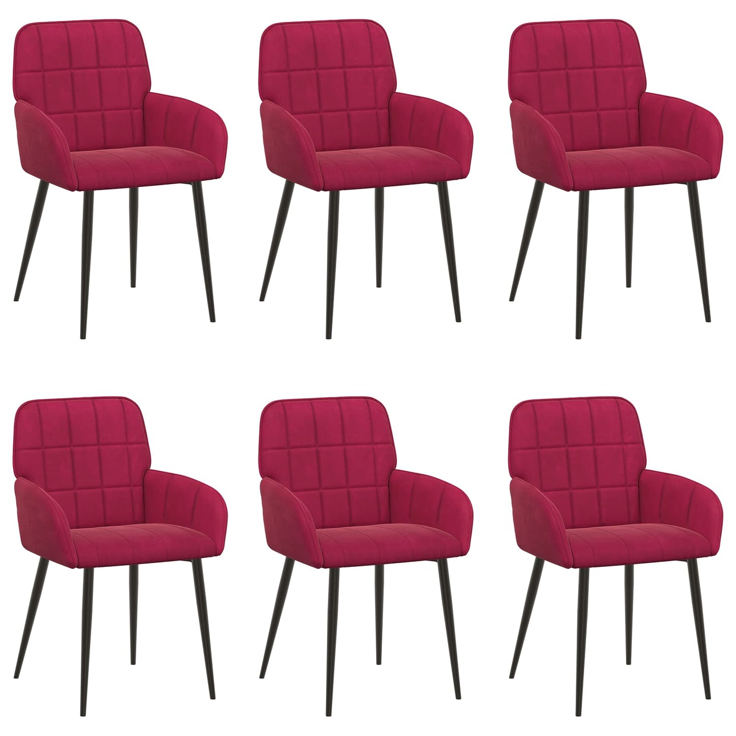vidaXL Καρέκλες φαγητού 6 pcs Βελούδο Κόκκινο 57 x 50 x 85 εκ.
