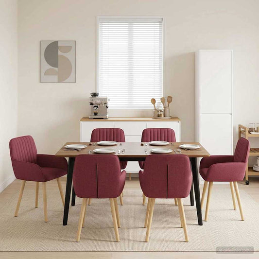 vidaXL Καρέκλες φαγητού 6 pcs Ύφασμα Κόκκινο 56,5 x 50 x 87,5 εκ.