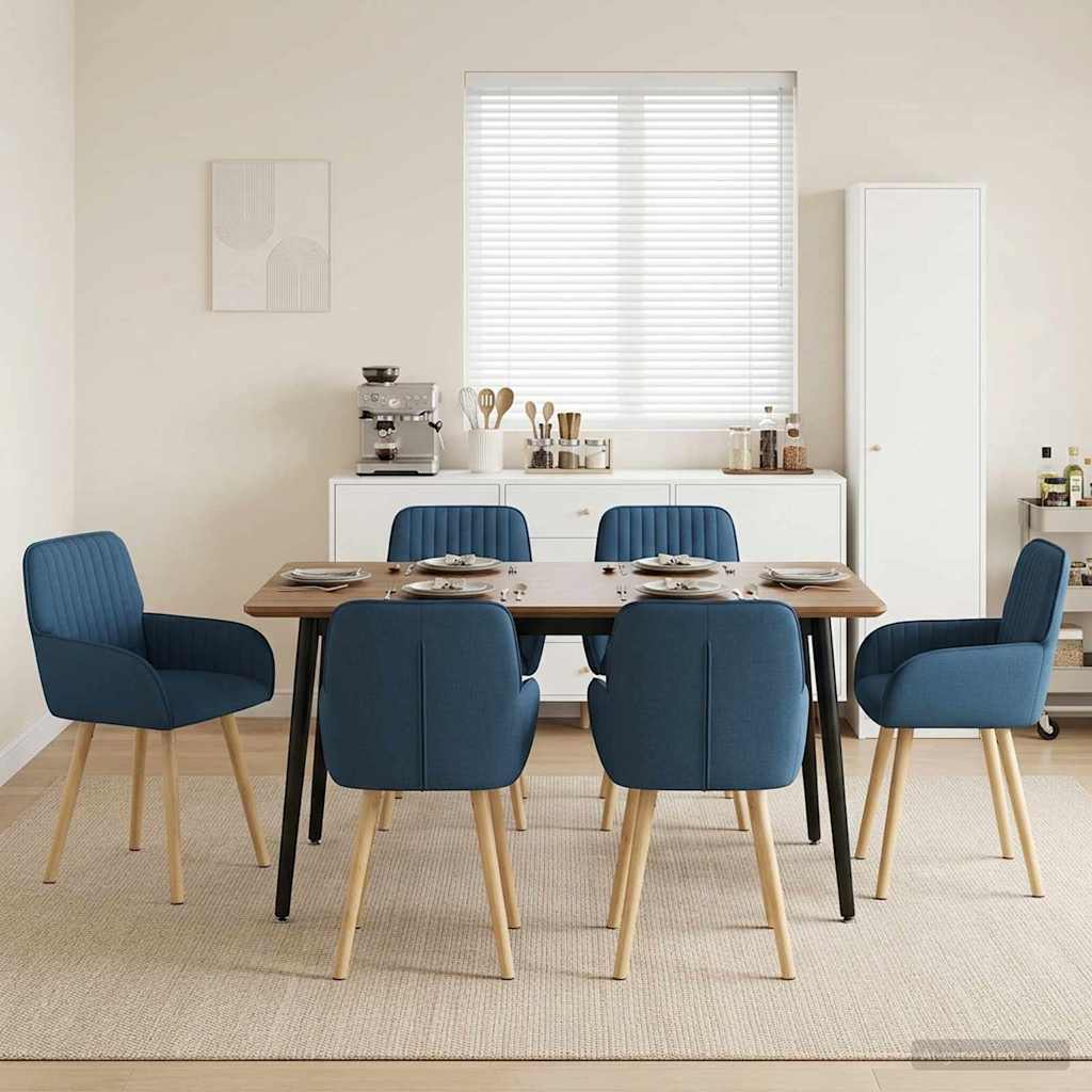 vidaXL Καρέκλες φαγητού 6 pcs Ύφασμα Μπλε 56,5 x 50 x 87,5 εκ.