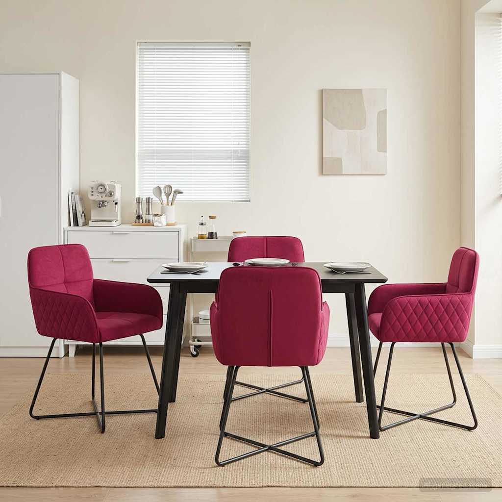 vidaXL Καρέκλες φαγητού 4 pcs Βελούδο Κόκκινο 59 x 56,5 x 86 εκ.