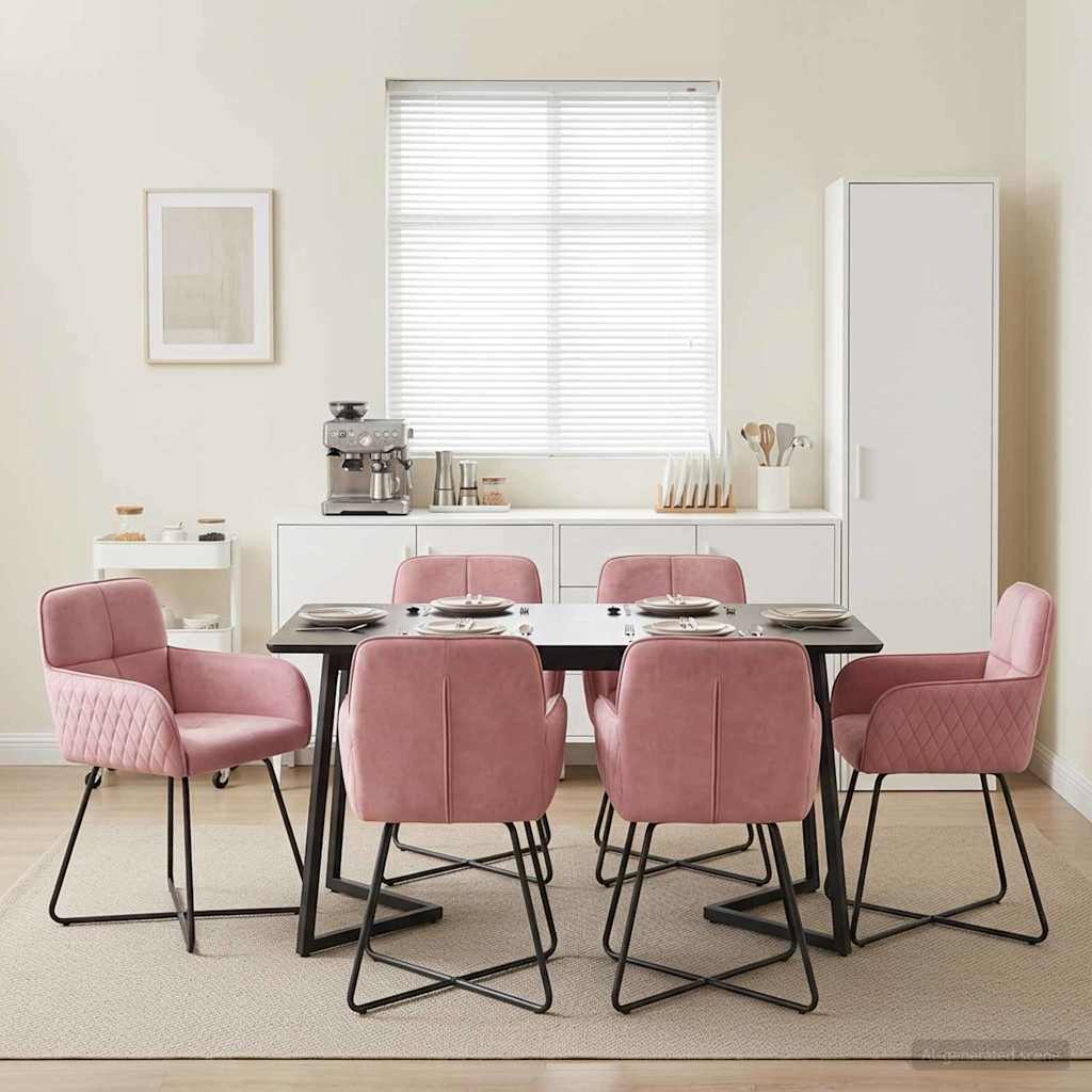 vidaXL Καρέκλες φαγητού 6 pcs Βελούδο Ροζ 59 x 56,5 x 86 εκ.