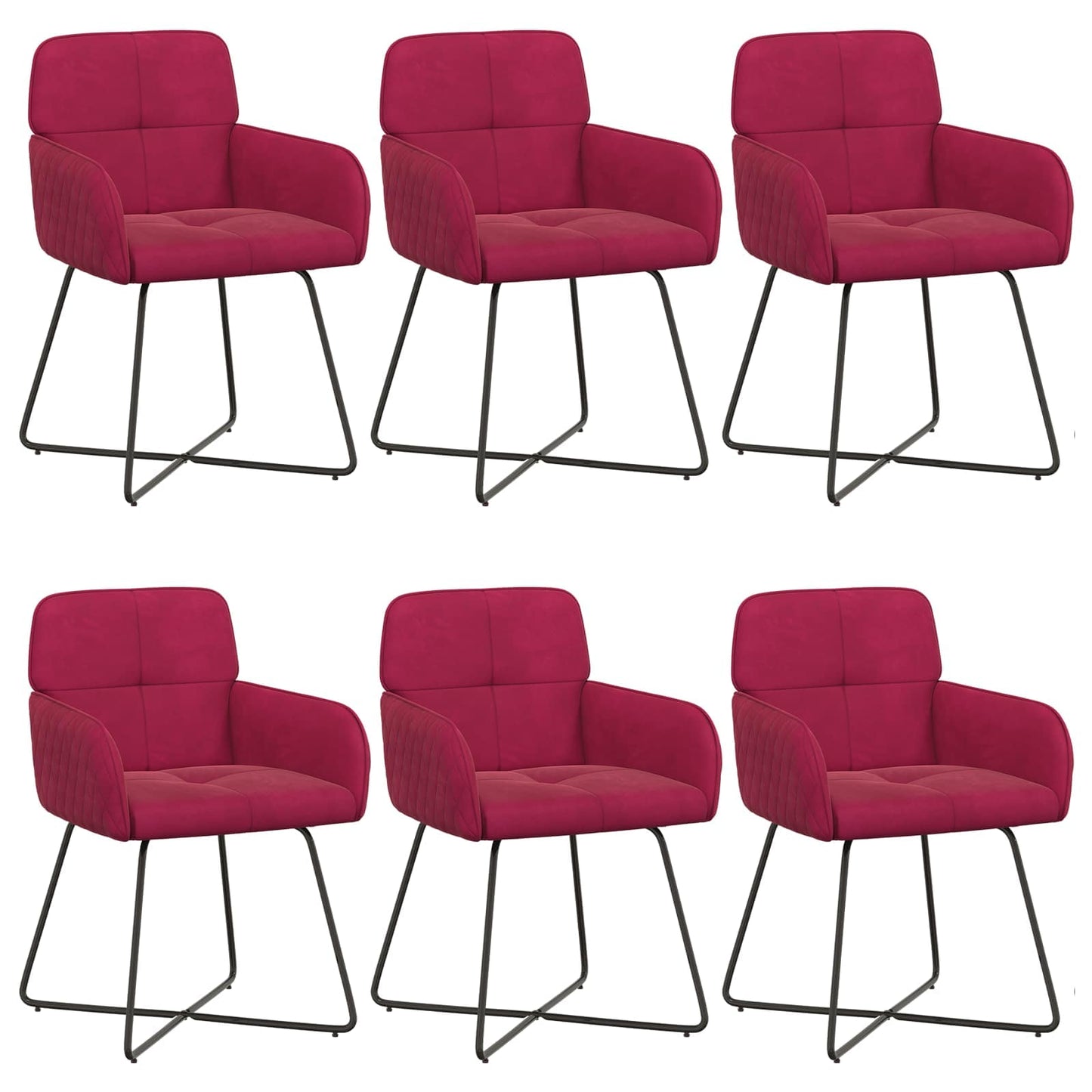 vidaXL Καρέκλες φαγητού 6 pcs Βελούδο Κόκκινο 59 x 56,5 x 86 εκ.