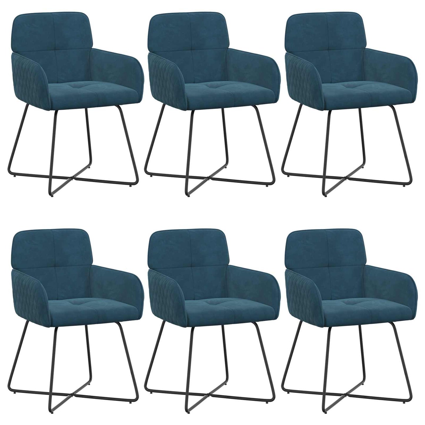 vidaXL Καρέκλες φαγητού 6 pcs Βελούδο Μπλε 59 x 56,5 x 86 εκ.