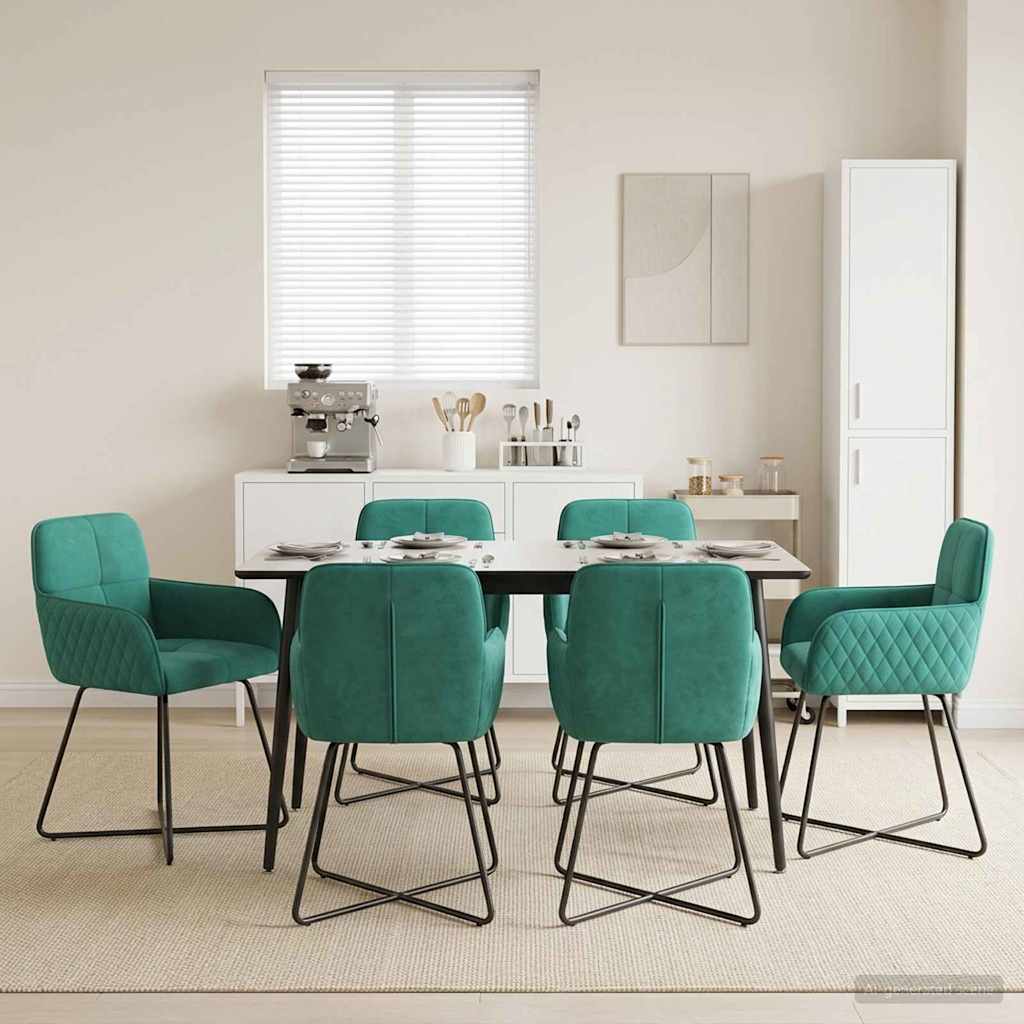 vidaXL Καρέκλες φαγητού 6 pcs Βελούδο Τιρκουάζ 59 x 56,5 x 86 εκ.