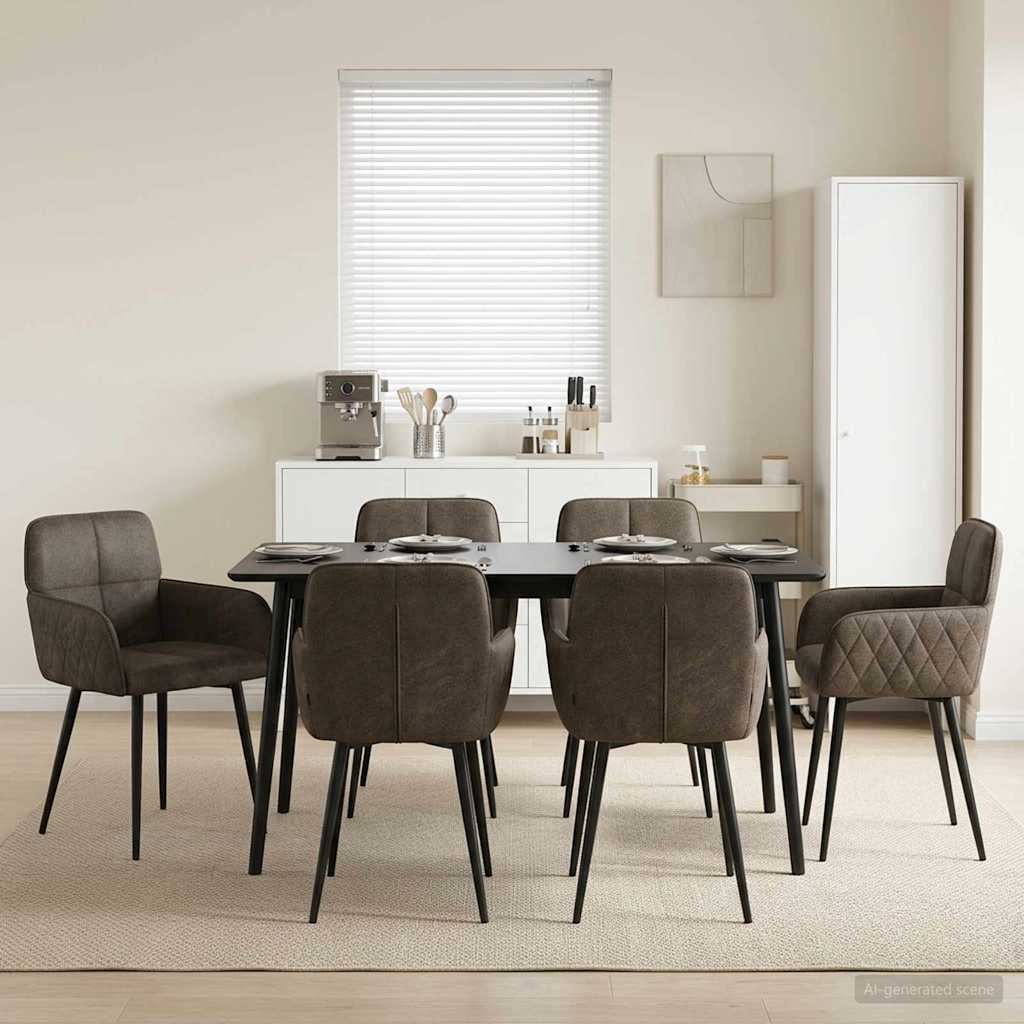 vidaXL Καρέκλες φαγητού 6 pcs Φιλικό Δερμάτινο Σουέντ Σκούρο Γκρι