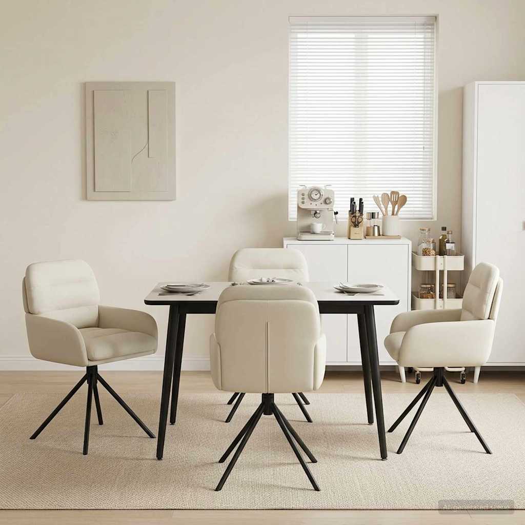 vidaXL Γυριστές καρέκλες φαγητού 4 pcs Τεχνητό Δέρμα Κρεμ