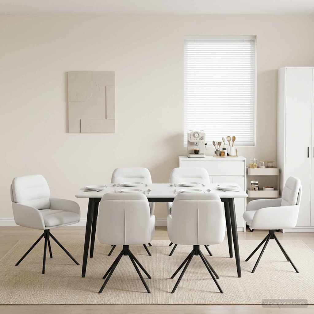 vidaXL Γυριστές καρέκλες φαγητού 6 pcs Τεχνητό Δέρμα Λευκό