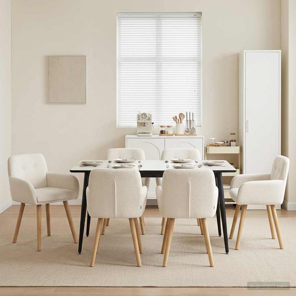 vidaXL Καρέκλες φαγητού 6 pcs Μπουκλέ Κρεμ 59 x 57 x 85 εκ.