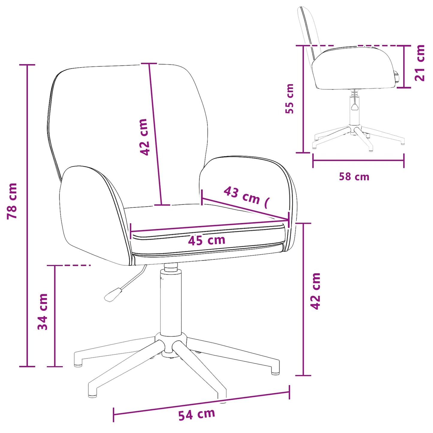 vidaXL Καρέκλες Γραφείου με Περιστροφή 2 τμχ. 54 x 58 x 90 εκ. Ύφασμα