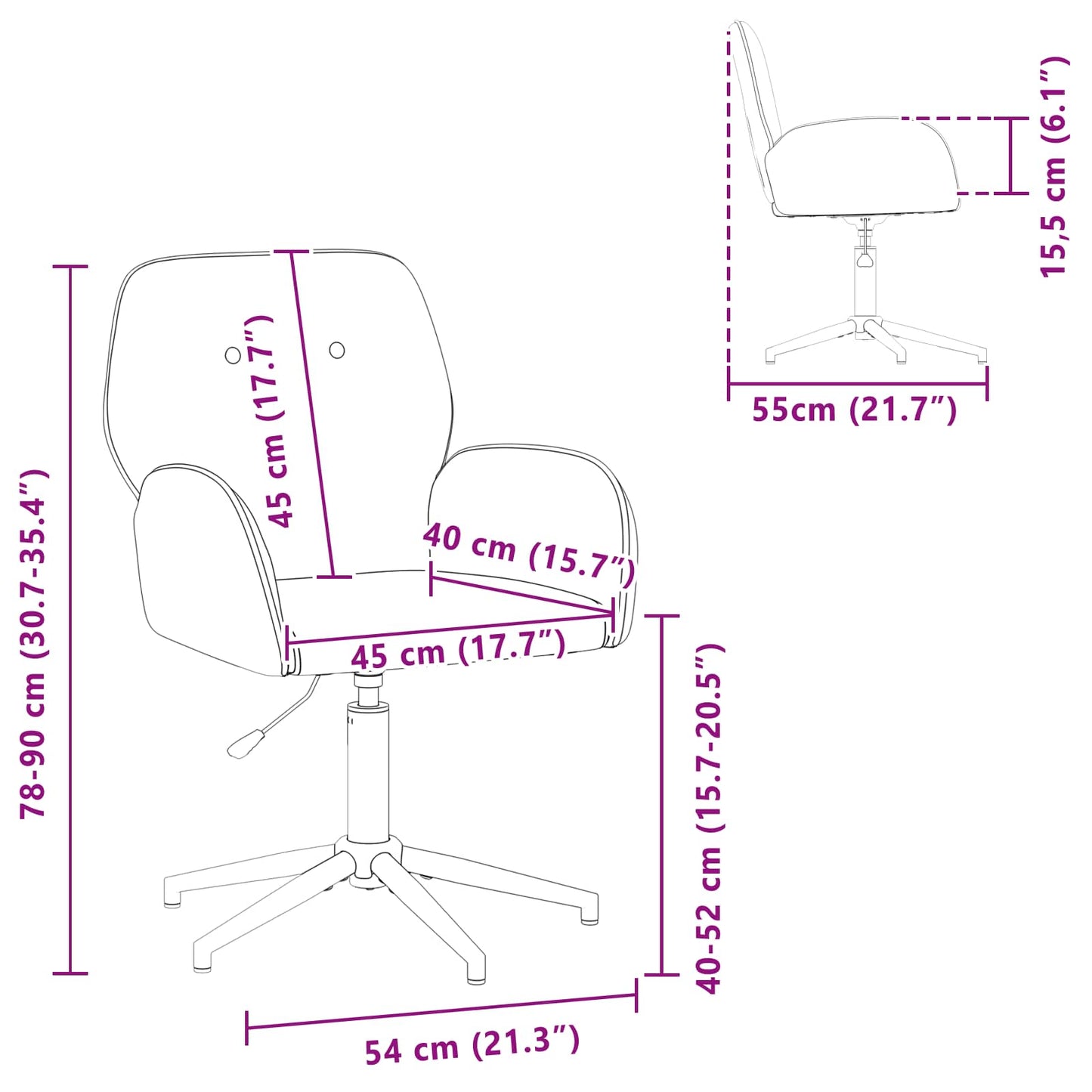 vidaXL Καρέκλες Γραφείου με Περιστροφή 2 τμχ. 54 x 55 x 90 εκ Μαύρο