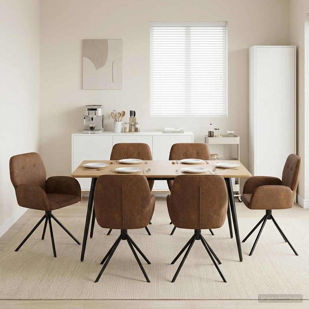 vidaXL Γυριστές καρέκλες φαγητού 6 pcs Φιλικό Δερμάτινο Σουέντ Καφέ