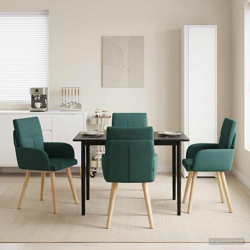vidaXL Καρέκλες φαγητού 4 pcs Ύφασμα Σκούρο Πράσινο 60 x 56 x 96 εκ
