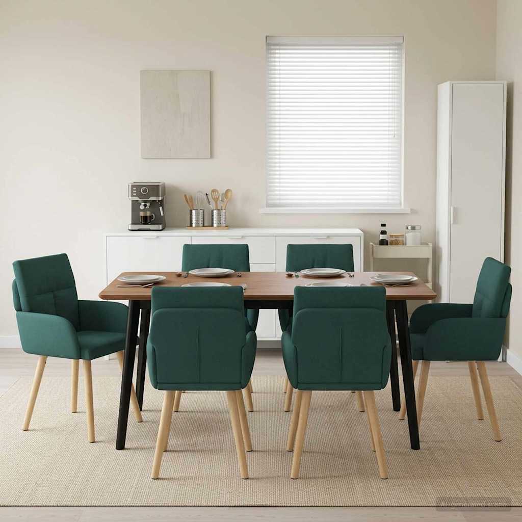 vidaXL Καρέκλες φαγητού 6 pcs Ύφασμα Σκούρο Πράσινο 60 x 56 x 96 εκ