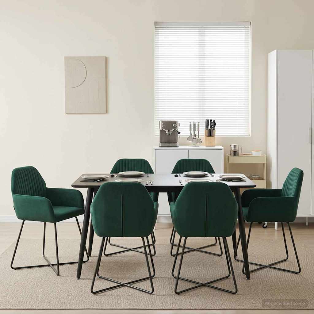 vidaXL Καρέκλες φαγητού 6 pcs Βελούδο Σκούρο Πράσινο 55 x 50 x 84 εκ.