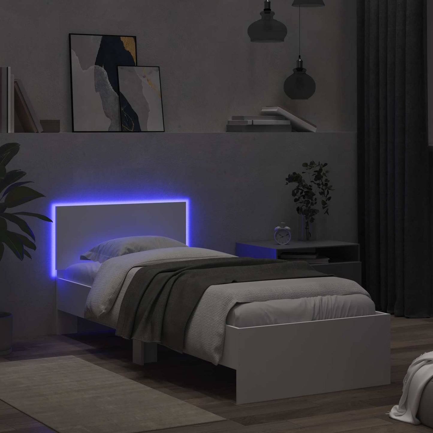 vidaXL Κρεβάτι με φωτισμό LED Λευκό 80 x 200 cm Επεξεργασμένο Ξύλο
